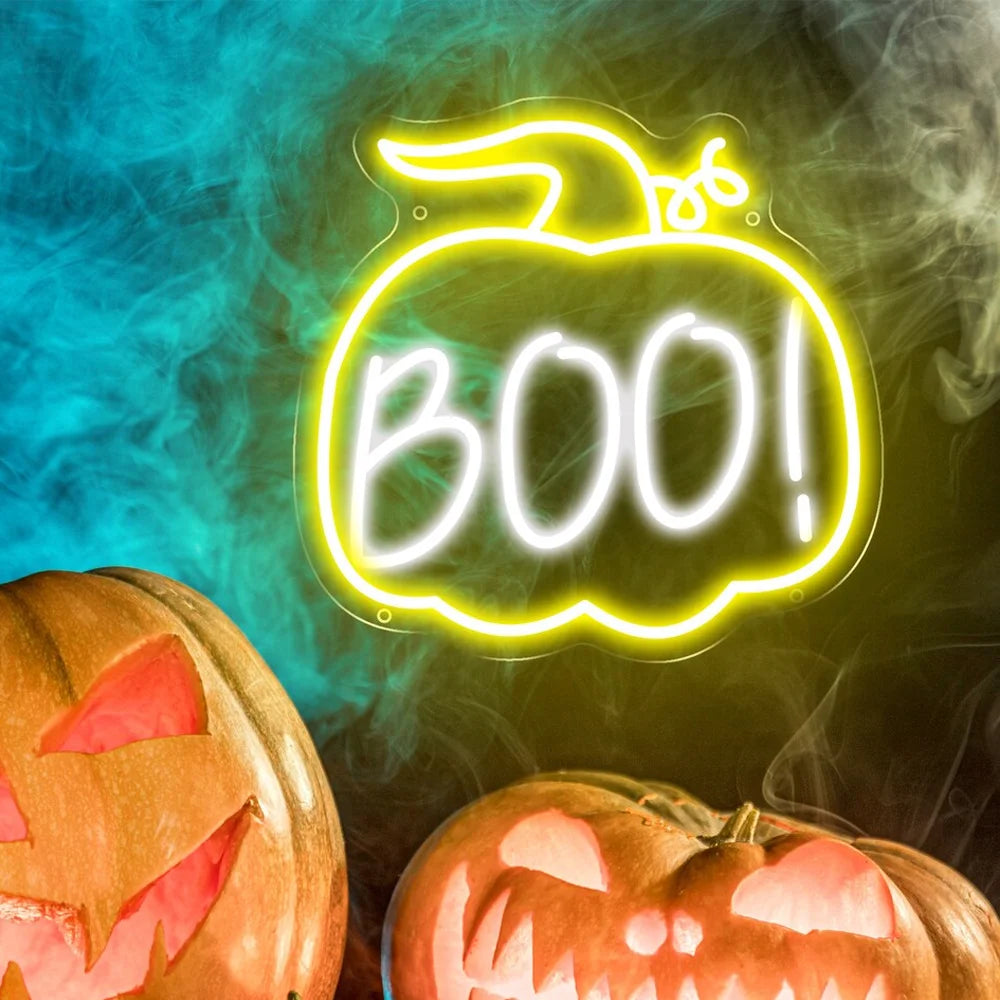 “Boo” (abóbora, chapéu de bruxa) – letreiro de néon LED (5 V USB)