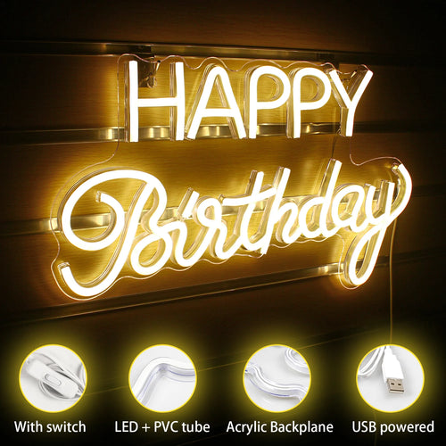 Happy Birthday – letreiro de néon LED (5 V USB)