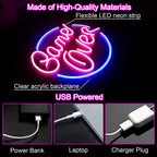 Game Over 5V USB LED Neon Sign - Budget Friendly