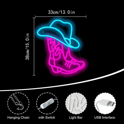 Cowboy Boot and Hat 5V USB LED Neon Sign - Budget Friendly