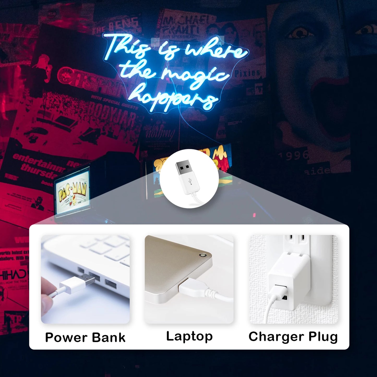 Este é o Lugar Onde a Magia Acontece Letreiro de LED USB 5V - Econômico