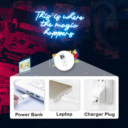 Este é o Lugar Onde a Magia Acontece Letreiro de LED USB 5V - Econômico