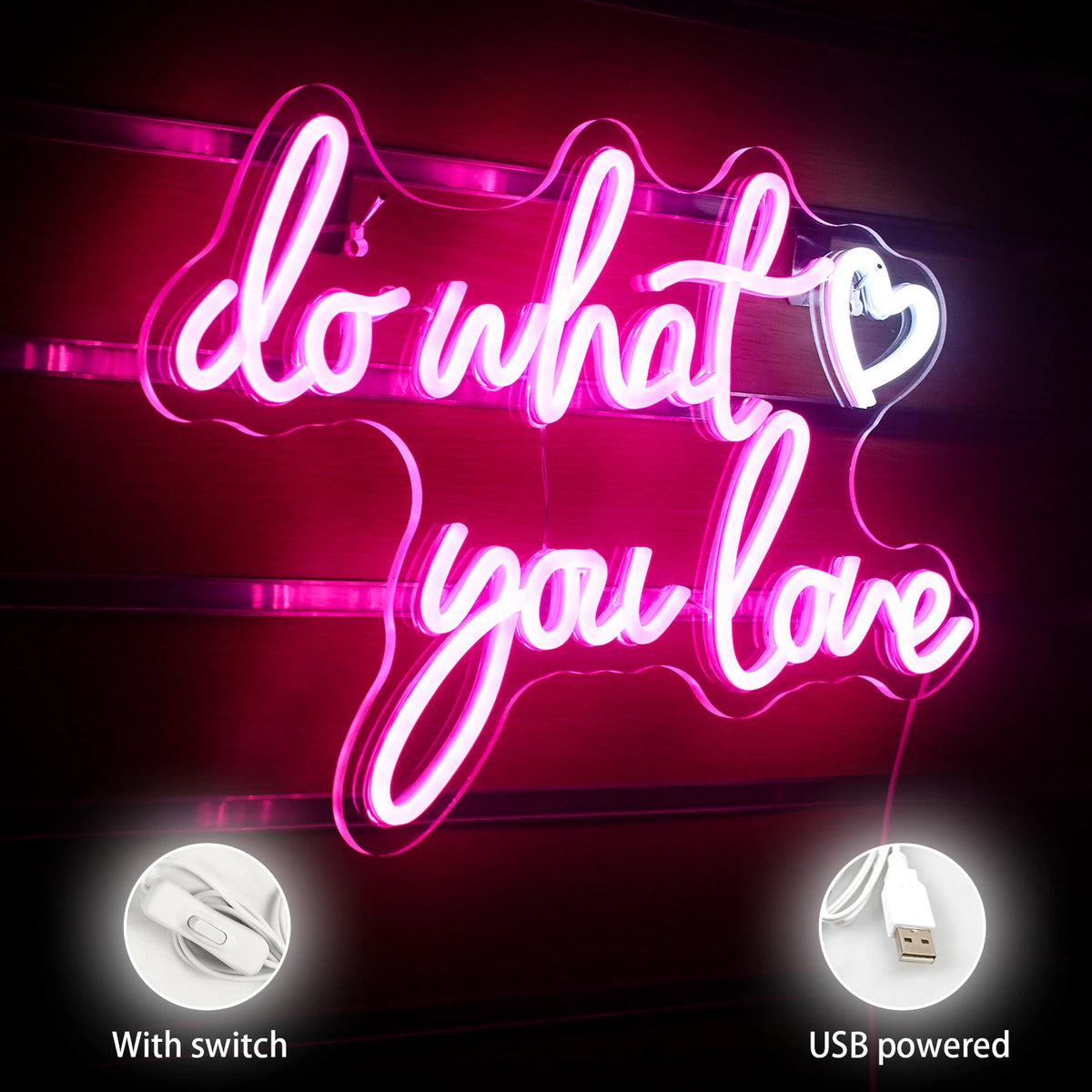do what you love – Coração – letreiro de néon LED (5 V USB)