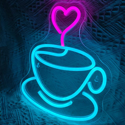 Coffee Cup Heart 5V USB LED Neon Sign - Budget Friendly
