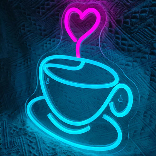Chávena de café com coração – reclame luminoso em néon LED (5 V USB)