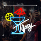 Tipsy – Copo de cocktail com sombrinha e rodela de citrino – reclame luminoso em néon LED (5 V USB)