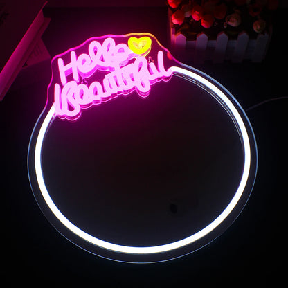 Espelho "Hello Beautiful" Letreiro de LED USB 5V - Econômico