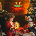 merry Christmas – Hastes de rena – letreiro de néon LED (5 V USB)