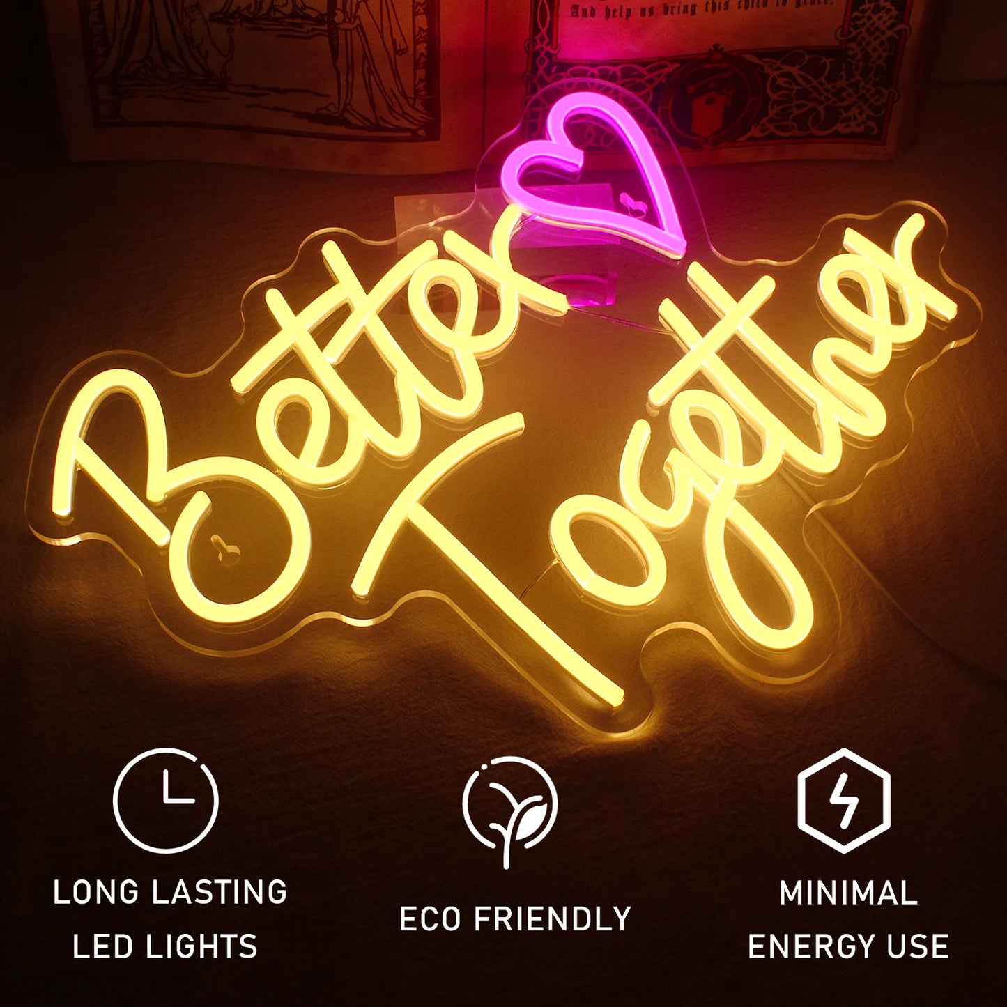 Coração "Better Together" 5V USB Letreiro de LED - Econômico