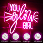 YOU glow GIRL – Raios de luz – letreiro de néon LED (5 V USB)