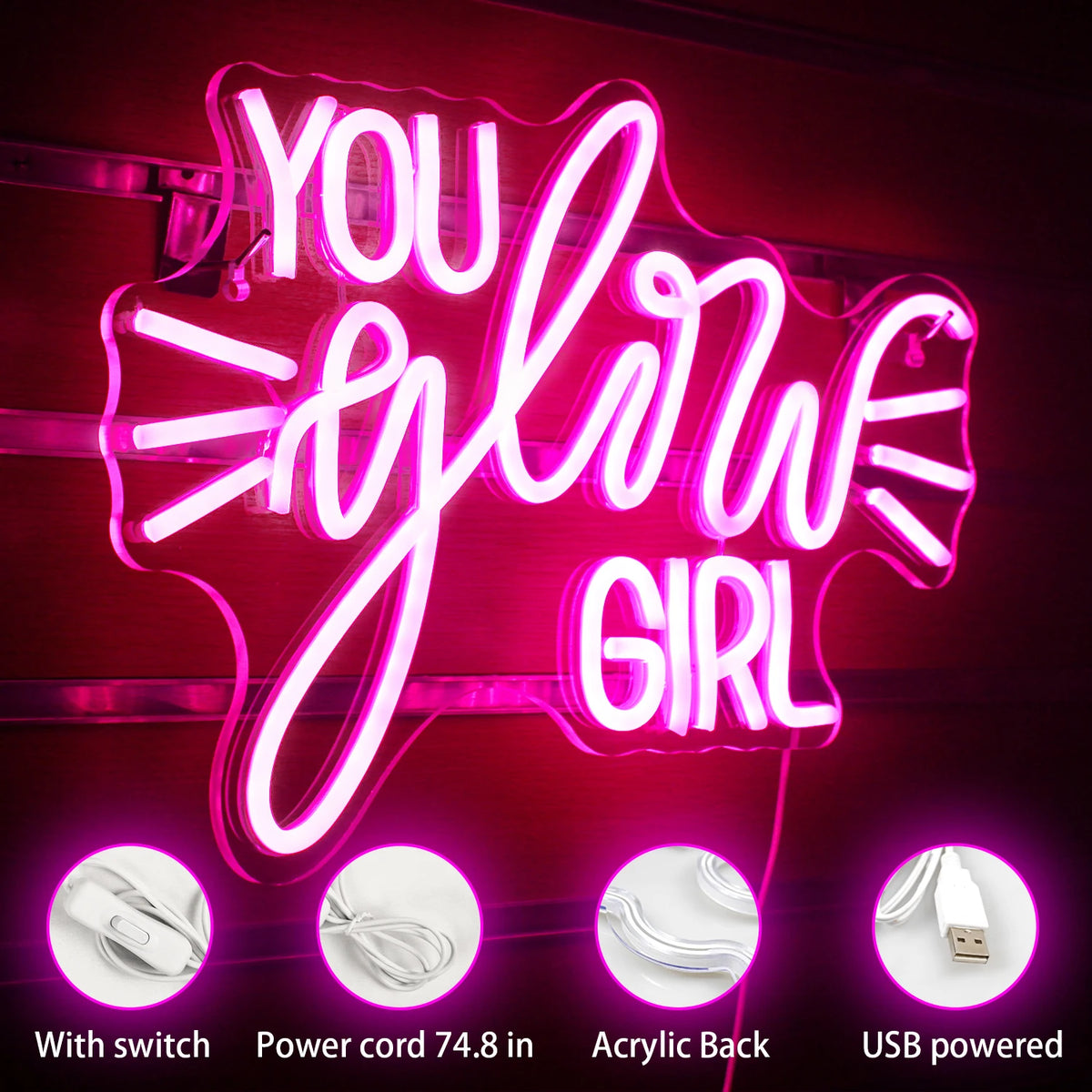 Você Brilha Garota Letreiro de LED 5V USB - Econômico