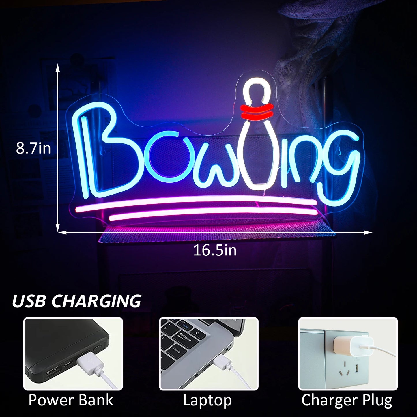 Letreiro de LED USB 5V Bowling - Econômico