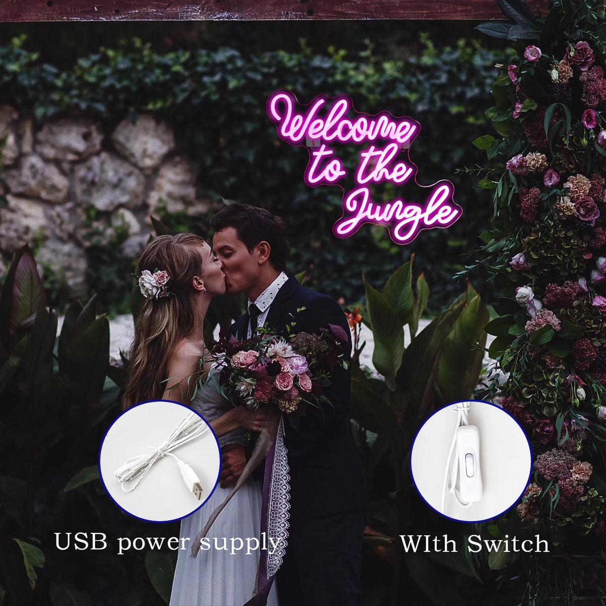 Welcome to the Jungle – letreiro de néon LED (5 V USB)
