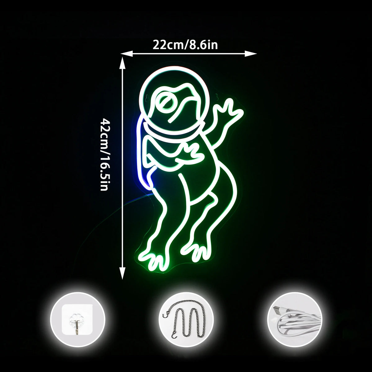 Rã verde – letreiro de néon LED (5 V USB)