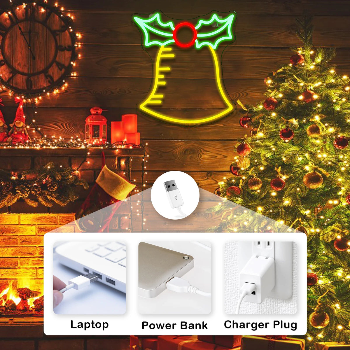 Sino de Natal – letreiro de néon LED (5 V USB)
