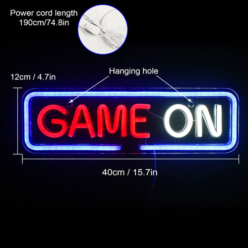 GAME ON – Moldura retangular com cantos arredondados – letreiro de néon LED (5 V USB)