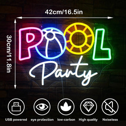 Pool Party 5V USB LED Neon Sign - Budget Friendly