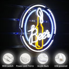 Beer – Garrafa de cerveja numa moldura circular – reclame luminoso em néon LED (5 V USB)