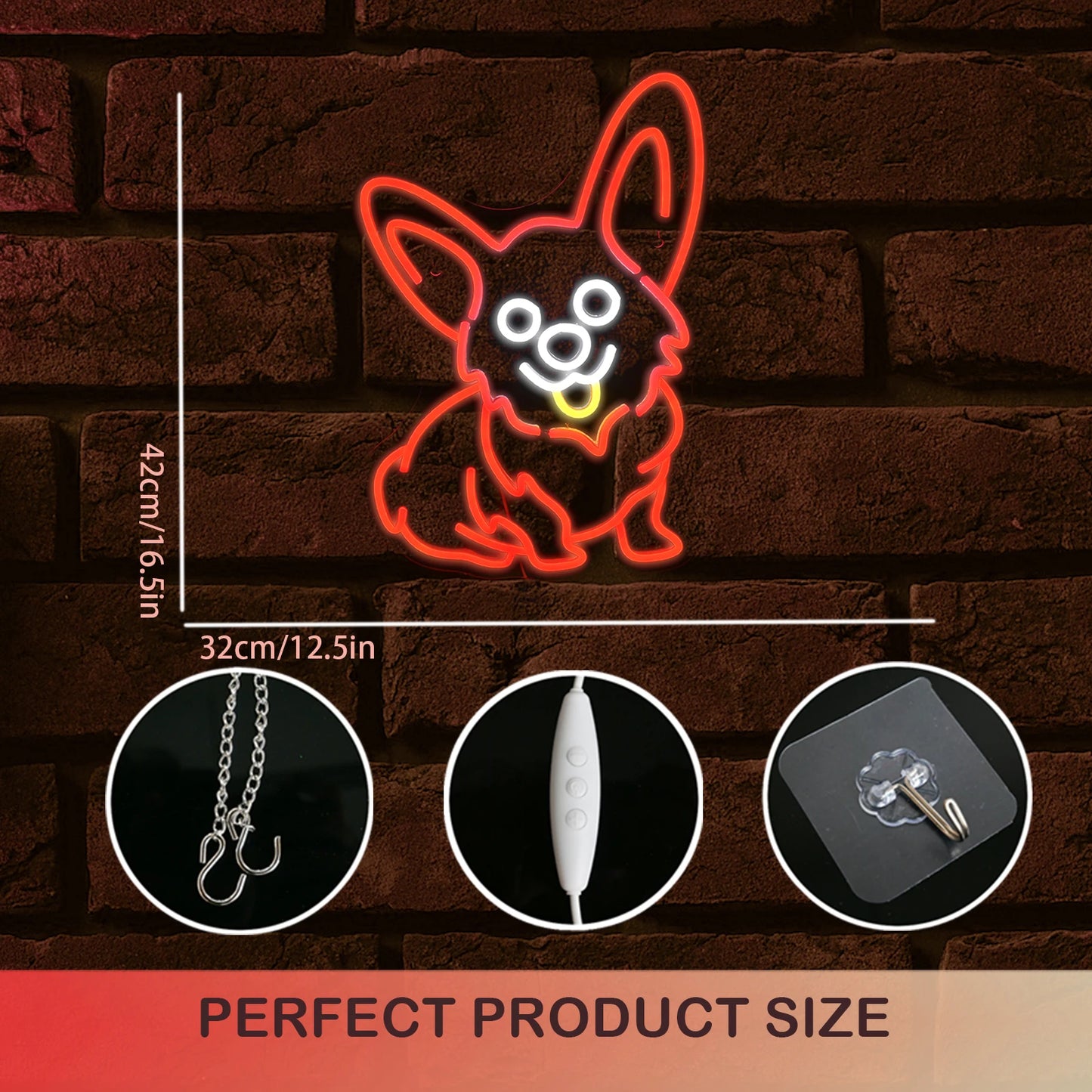 Corgi Dog Red 5V USB LED Neon Sign - Budget Friendly