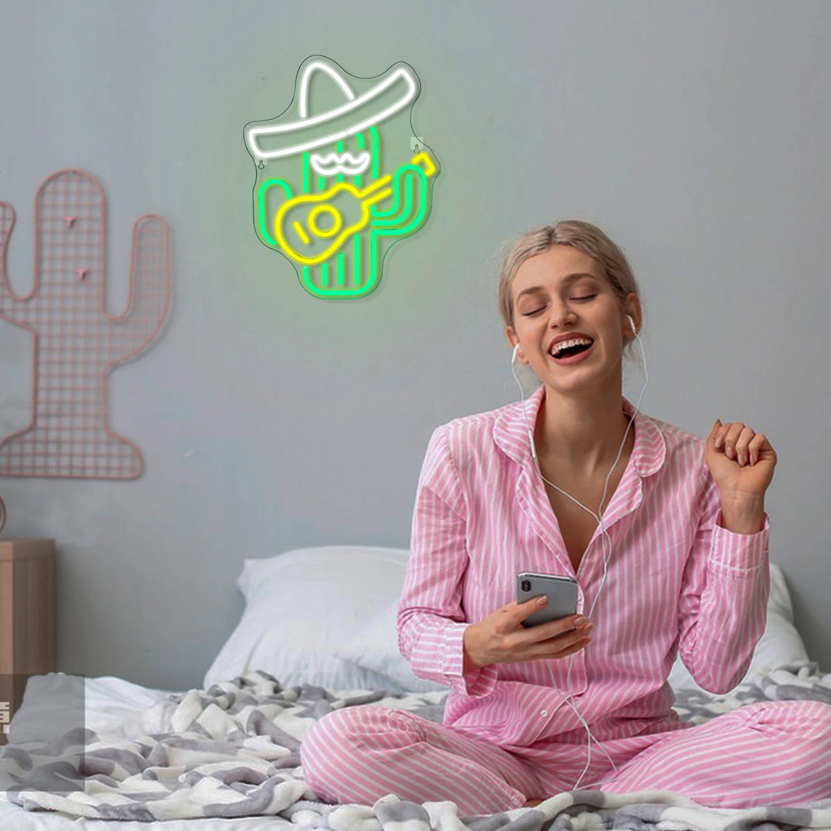 Cato cowboy a tocar guitarra – letreiro de néon LED (5 V USB)