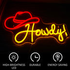 Howdy! – Chapéu de cowboy – letreiro de néon LED (5 V USB)
