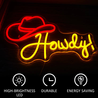 Howdy Chapéu de Cowboy Letreiro de LED USB 5V - Econômico