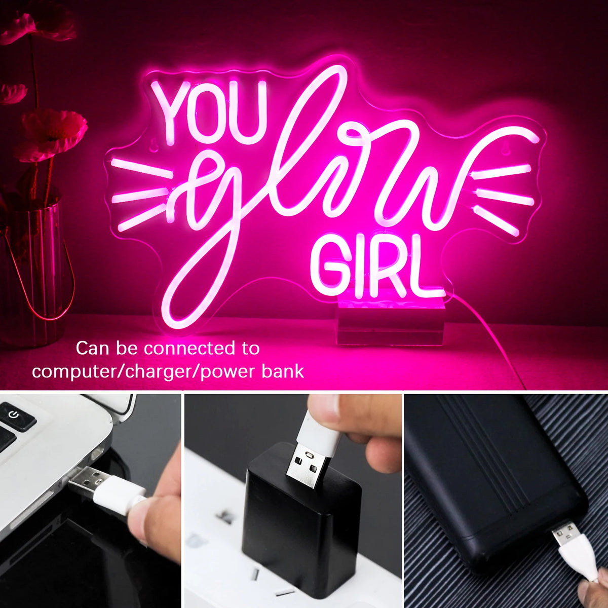 Você Brilha Garota Letreiro de LED 5V USB - Econômico
