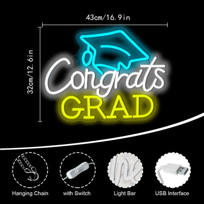 Congrats Grad 5V USB LED Neon Sign - Budget Friendly