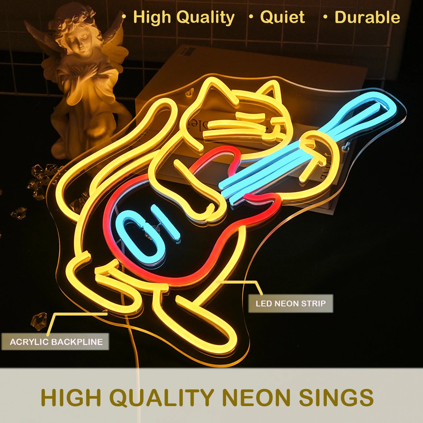 Playing Guitar Cat 5V USB LED Neon Sign - Budget Friendly