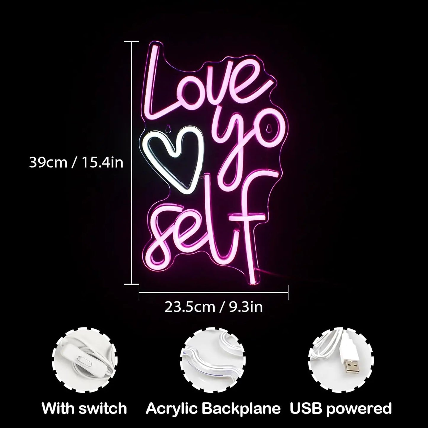 Placa de LED "Love Yo Self" 5V USB - Econômica