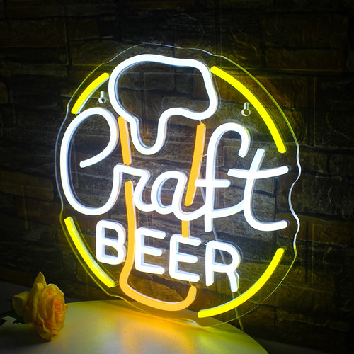 Craft BEER – Copo de cerveja e moldura circular – reclame luminoso em néon LED (5 V USB)