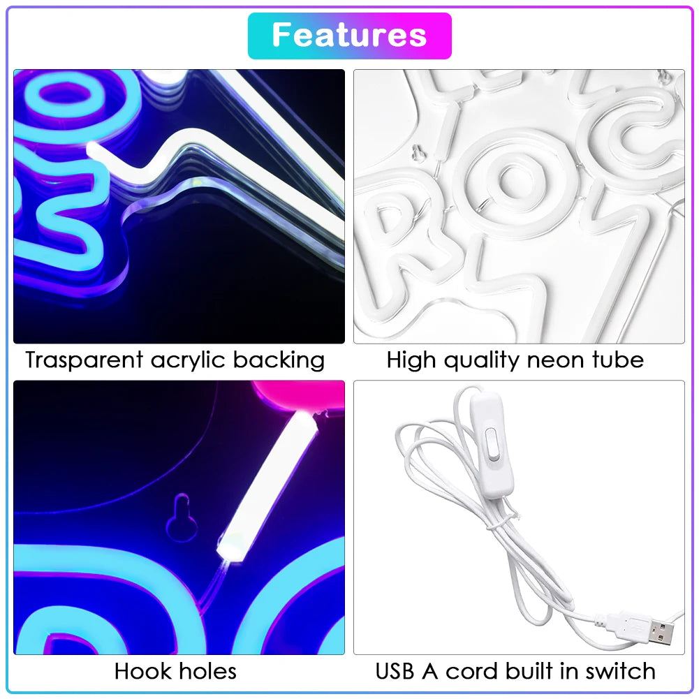 Let's Rock 5V USB LED Neon Sign - Budget Friendly