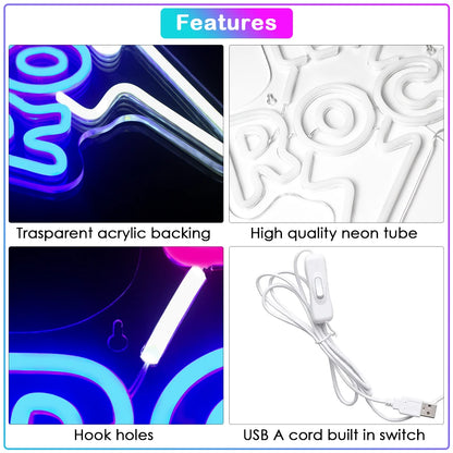 Let's Rock 5V USB LED Neon Sign - Budget Friendly