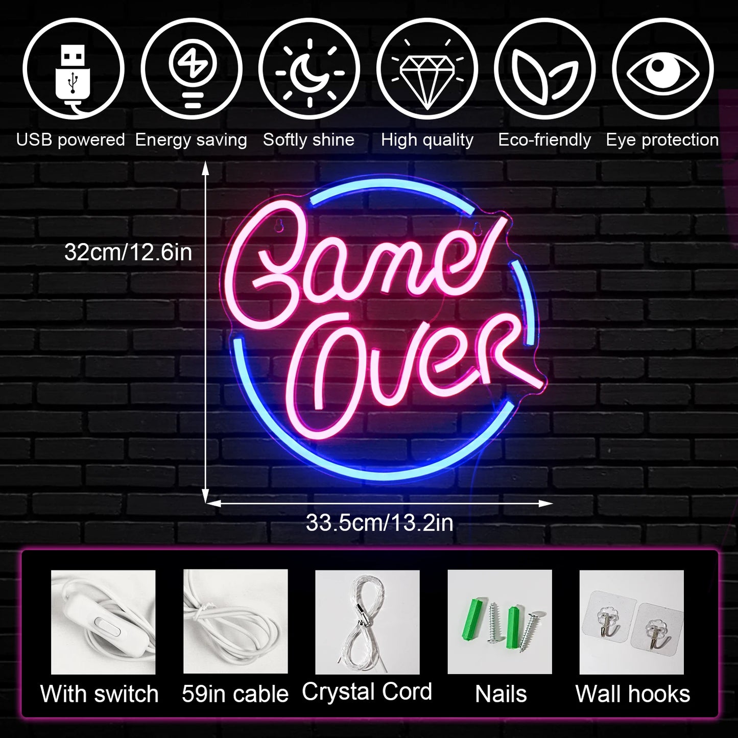 Letreiro de LED "Game Over" 5V USB - Econômico