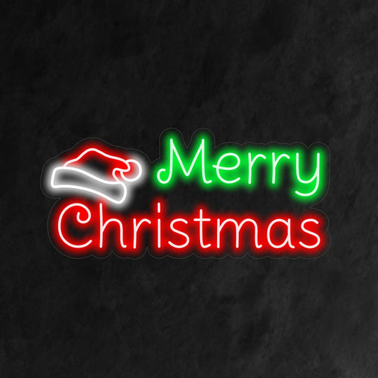"Santa Claus Hat Merry Christmas Neon Sign" is a playful and festive addition to your holiday-themed interior. A neon light that features the iconic Santa Claus hat.