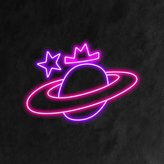 "Saturn with Star and Crown Neon Sign" is an artistic and celestial addition to your interior. A neon light that combines the elements of Saturn, stars, and a crown for a captivating design.