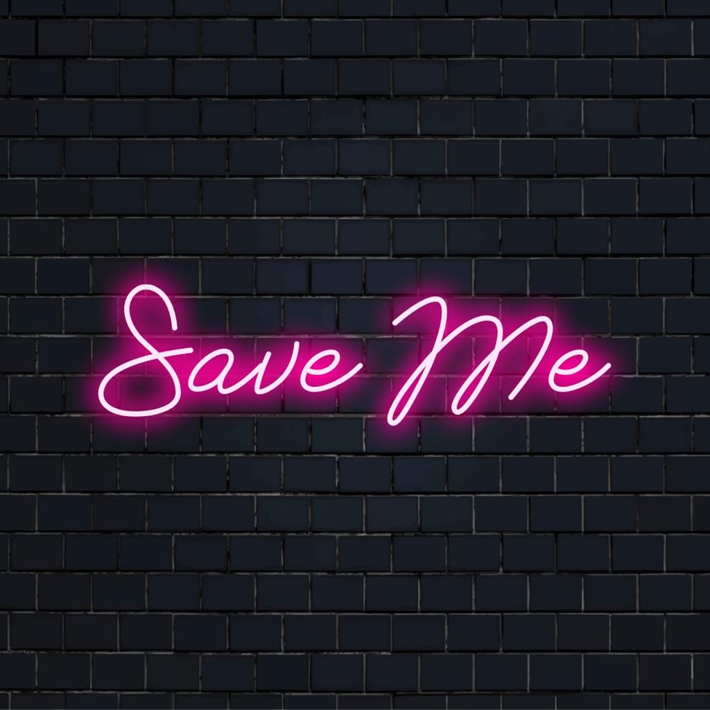 Placa de neon LED personalizada com o texto Save Me, projetada como uma atraente decoração de parede neon para espaços pessoais.