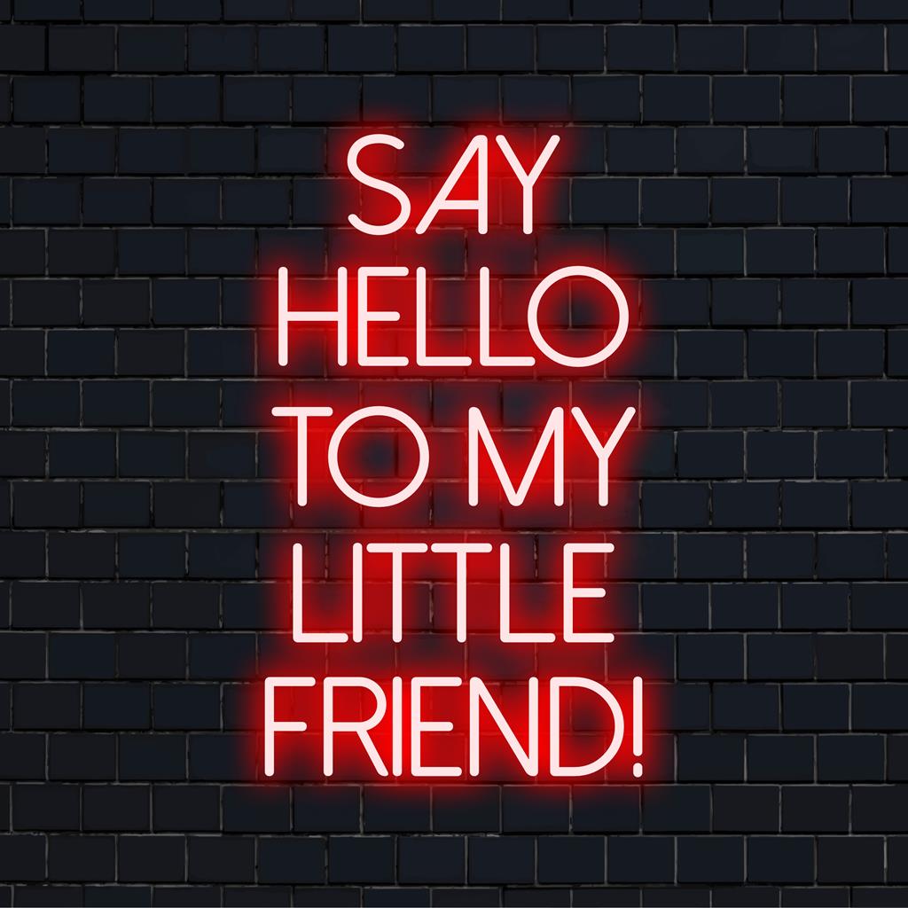 Placa de neon LED personalizada com a frase "Diga Olá ao Meu Amiguinho!" - uma peça de decoração cativante e luminosa.