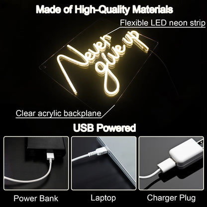 Letreiro de LED "Nunca Desista" 5V USB - Econômico
