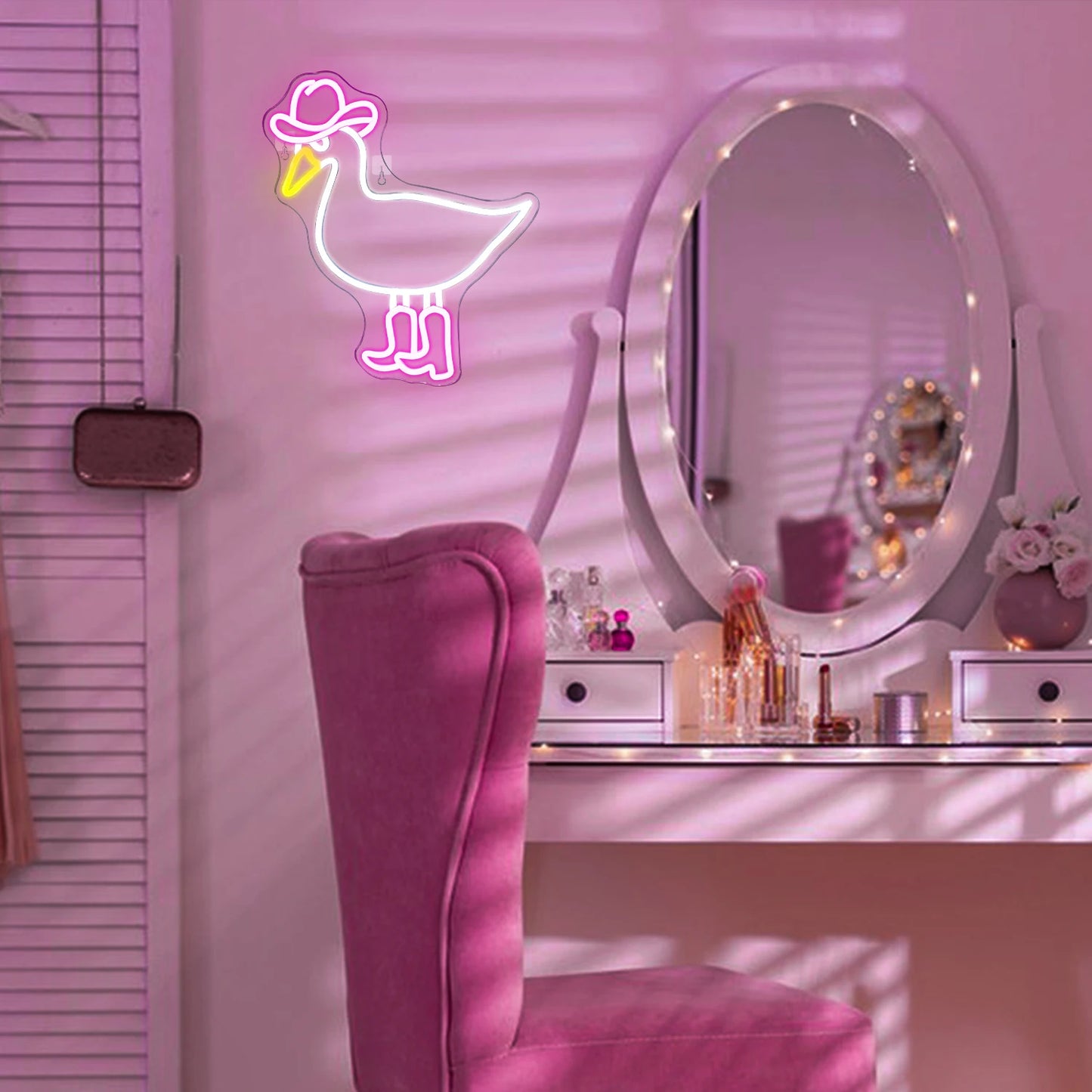 Letreiro Luminoso LED USB 5V Pato Cowboy Rosa e Branco - Econômico