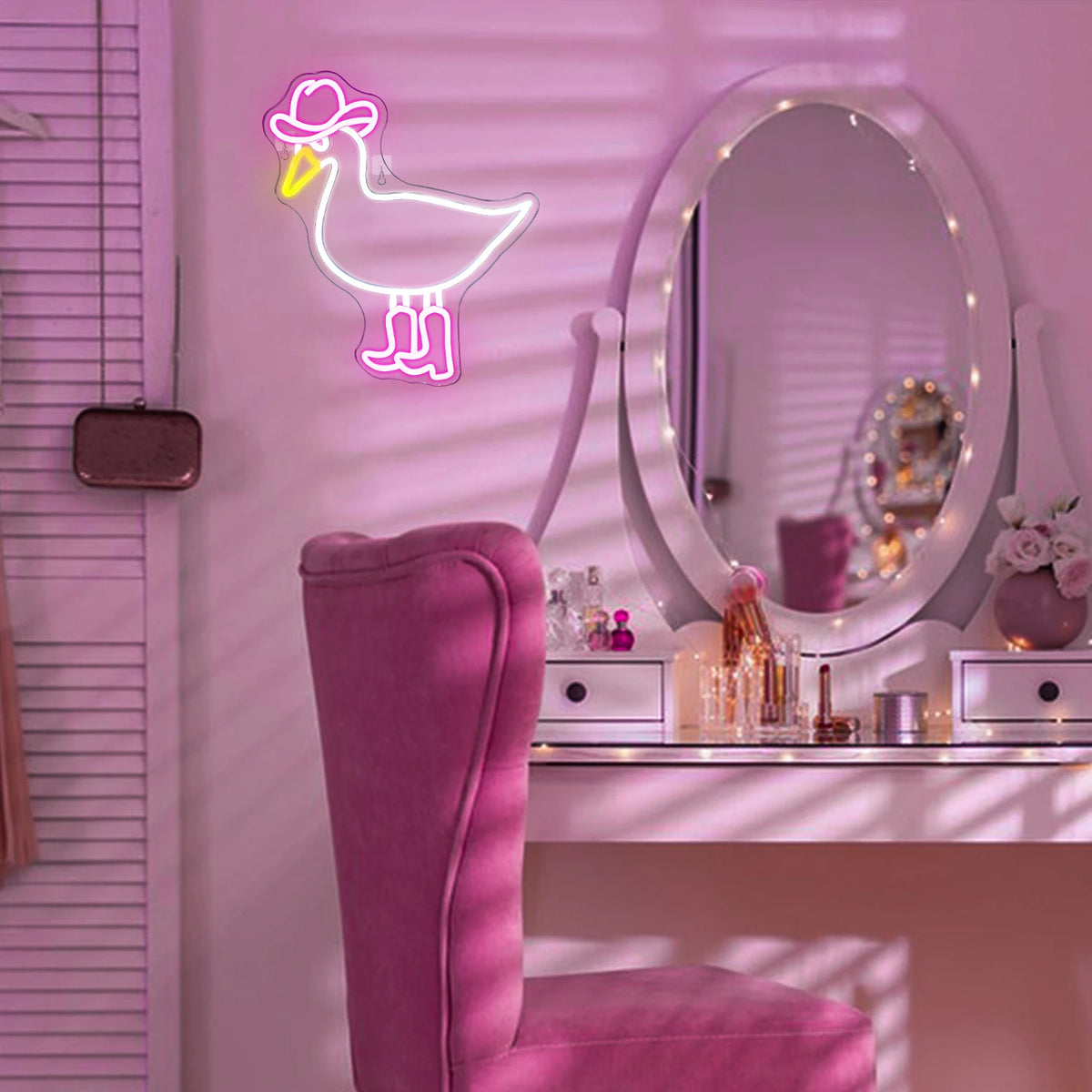 Pink White Cowboy Duck 5V USB LED Neon Sign - Budget Friendly