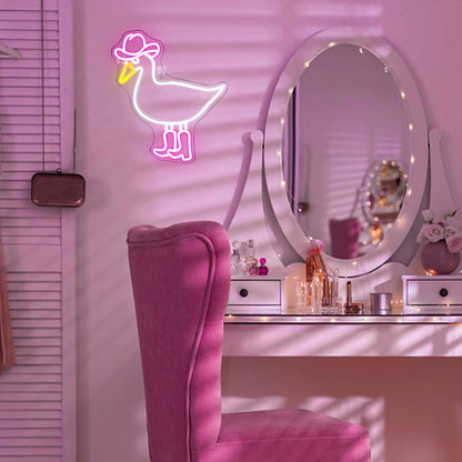 Letreiro Luminoso LED USB 5V Pato Cowboy Rosa e Branco - Econômico