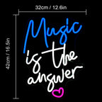 Music is the answer – Coração – letreiro de néon LED (5 V USB)