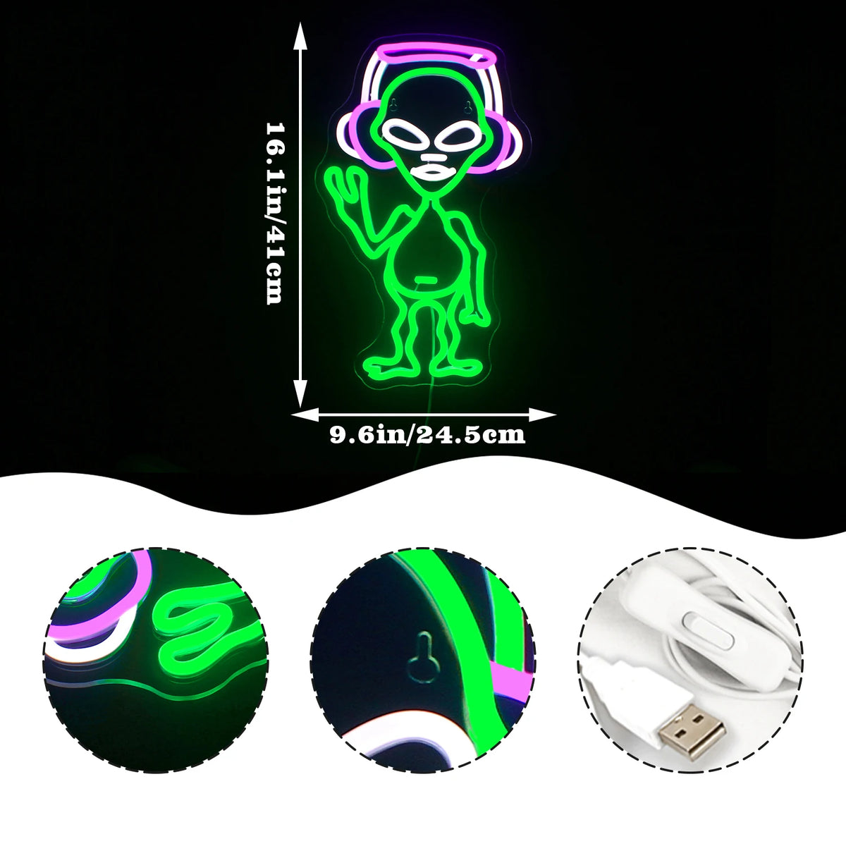Letreiro de LED Alien Music 5V USB - Econômico