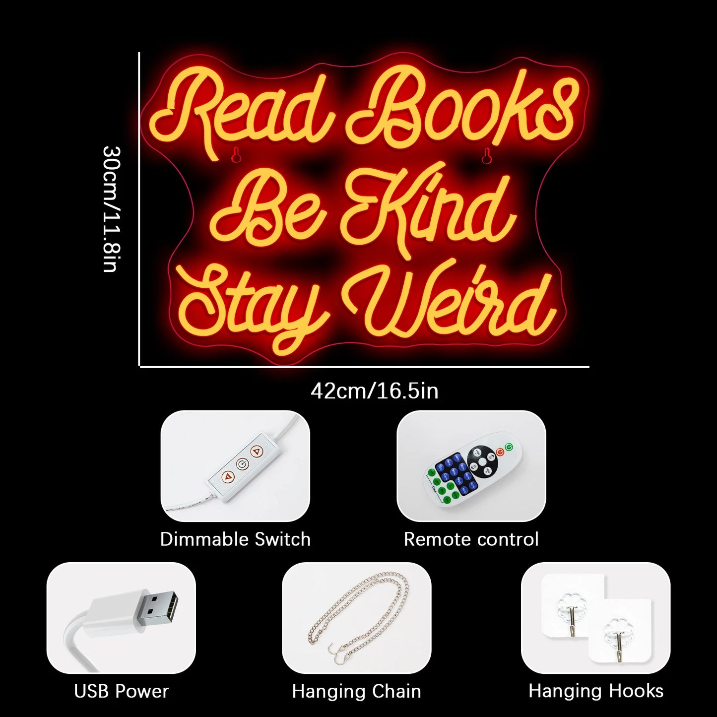 Read Books Be Kind Stay Weird 5V USB LED Neon Sign - Budget Friendly
