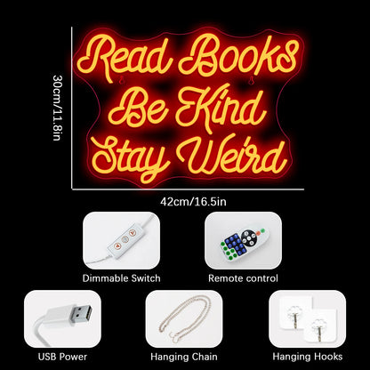 Read Books Be Kind Stay Weird 5V USB LED Neon Sign - Budget Friendly