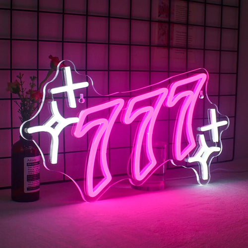 777 – Número da sorte e estrelas – letreiro de néon LED (5 V USB)