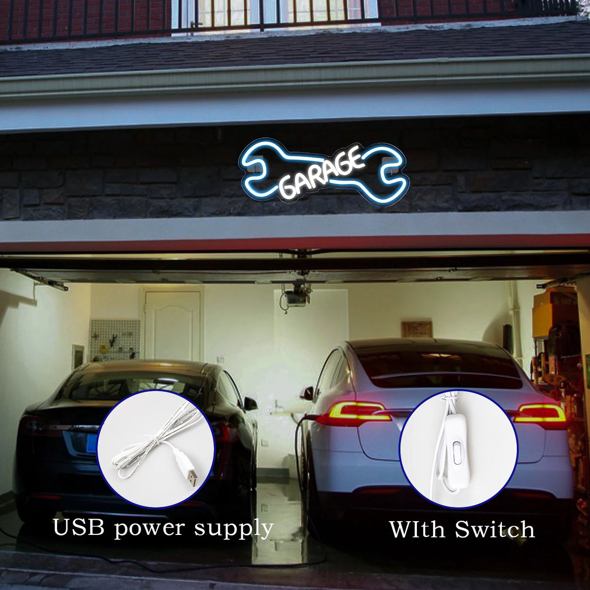 GARAGE – Chave de porcas – letreiro de néon LED (5 V USB)