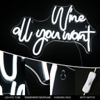Wine all you want – reclame luminoso em néon LED (5 V USB)