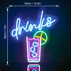 drinks – Copo com palhinha e rodela de citrino – reclame luminoso em néon LED (5 V USB)